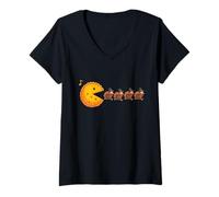 Femme Pumpkin Pie Eating Turkeys Video Games Thanksgiving Day Kids T-Shirt avec Col en V
