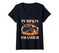 Femme Pumpkin Smasher Halloween Monster Truck pour Tout-Petits garçons T-Shirt avec Col en V