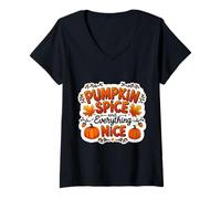 Femme Pumpkin Spice and Everything Nice Autumn Lover Vintage Fall T-Shirt avec Col en V