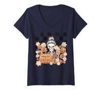 Femme Pumpkin Spice and Women's Rights Skeleton Fall Féministe T-Shirt avec Col en V