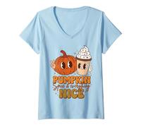 Femme Pumpkin Spice Everything Nice Autumn Peace Sign T-Shirt avec Col en V