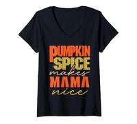 Femme Pumpkin Spice Makes Mama Nice Happy Pumpkin Spice Season T-Shirt avec Col en V