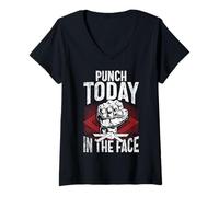 Femme Punch Today in The Face Karaté T-Shirt avec Col en V