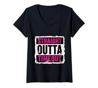Femme Punition Straight Outta Timeout pour Tout-Petits, Filles et Enfants T-Shirt avec Col en V