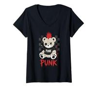 Femme Punk Bear Goth Teddy Alternative Emo Rebelle Animal T-Shirt avec Col en V