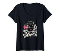 Femme Punk Cat Nine Lives No Masters Mohawk Anarchy T-Shirt avec Col en V