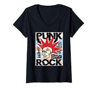Femme Punk Rock Vintage UK Flag Concert Music British T-Shirt avec Col en V
