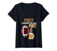 Femme Punt I Thought You Said Pint Fût à bière Amusant Motif Football T-Shirt avec Col en V