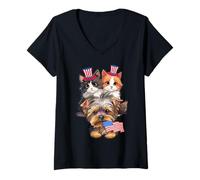 Femme Puppy Kitty Patriotique Chien Chat Classique T-Shirt avec Col en V