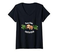 Femme Pura Vida Costa Rica Paresseux Relaxant T-Shirt avec Col en V