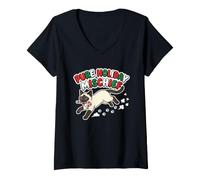 Femme Pure Holiday Malicief Candy Cane Malicieux Chat Antics Fun T-Shirt avec Col en V