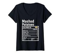 Femme Purée de Pommes de Terre Faits nutritifs drôle Thanksgiving T-Shirt avec Col en V
