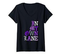 Femme Purple Color in My Own Lane Purple Graphic T-Shirt avec Col en V