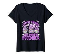 Femme Purple December Bday Balloons for Women Happy Birthday GNOME T-Shirt avec Col en V