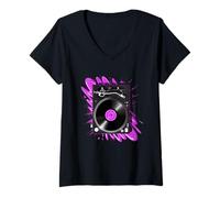 Femme Purple for The Vinyl Record Purple Color Music Lover T-Shirt avec Col en V