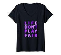 Femme Purple Life Don't Play Fair Purple Graphic T-Shirt avec Col en V