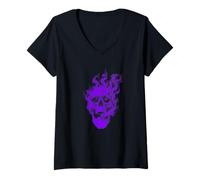 Femme Purple Smoke Skull Gothic Rock Dark Art Biker Gift T-Shirt avec Col en V