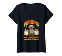 Femme Purring Won't Help You Cook But I'm Trying T-Shirt avec Col en V