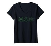 Femme Pussy Money Weed T-Shirt - Cannabis, Dollar, Cat T-Shirt avec Col en V