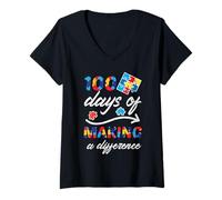 Femme Puzzle « 100 Days Making Difference Autism » pour Enseignant du 100e Jour T-Shirt avec Col en V