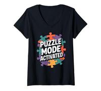 Femme Puzzle activé par Mode Puzzle pour Les Amateurs de Plaisir T-Shirt avec Col en V