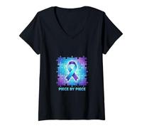 Femme Puzzle en Forme de Ruban pour sensibiliser la Force T-Shirt avec Col en V