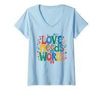 Femme Puzzle « Love Needs No Words » - Sensibilisation à l'Autisme T-Shirt avec Col en V