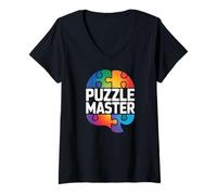 Femme Puzzle Master Colorful Brain Fun T-Shirt avec Col en V
