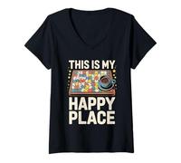 Femme Puzzle « This is My Happy Place » pour Les Amateurs de café T-Shirt avec Col en V