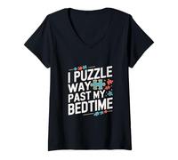 Femme Puzzle Way Past My Bedtime Funny Puzzle Art T-Shirt avec Col en V