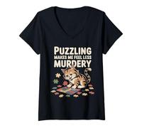 Femme Puzzling Makes Me Feel Less Murdery Puzzle amusant Chat T-Shirt avec Col en V