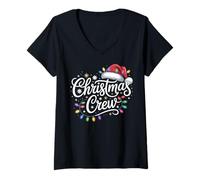 Femme Pyjama Assorti pour la Famille avec lumières de Noël T-Shirt avec Col en V