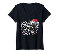 Femme Pyjama Assorti pour la Famille avec lumières de Noël T-Shirt avec Col en V