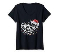 Femme Pyjama Assorti pour la Famille avec lumières de Noël T-Shirt avec Col en V
