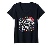 Femme Pyjama Assorti pour la Famille avec lumières de Noël T-Shirt avec Col en V