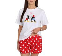 Femme Pyjama coton, deux pièces (Stitch, Hello Kitty, Marie, Bambi, Lion King, Minnie, Mickey) manches courtes, pour l'été (FR/ES, Alpha/lettres, XXS, Taille normale, Taille normale, Minnie Mickey)
