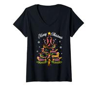 Femme Pyjama de Noël Chien Teckel Arbre de Noël Teckel T-Shirt avec Col en V