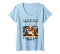 Femme Pyjama de Noël chrétien Jésus avec Verset de la Bible T-Shirt avec Col en V