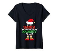 Femme Pyjama de Noël « Dear Santa They The Naughty Ones » T-Shirt avec Col en V