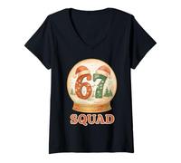 Femme Pyjama de Noël drôle 67 Squad Six Seven Snow Globe Meme T-Shirt avec Col en V