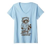 Femme Pyjama d'halloween Scary Before Coffee Raton Laveur T-Shirt avec Col en V