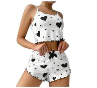 Femme Pyjama Ensemble de Deux Pièces Shorts à Suspension Imprimées d'amour Bretelles Réglables Tops Chic Ete 2 Pièce Vêtement Nuit Haut et Short Pyjamas de maison Costume de Pyjama Décontracté