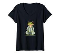 Femme Pyjama grenouille profitant d'une nuit de rire T-Shirt avec Col en V