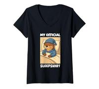 Femme Pyjama Mignon de Loutre endormie drôle Mon Costume de Sommeil T-Shirt avec Col en V