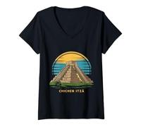 Femme Pyramid Maya Tenue Chichen Itza Mexique Souvenir Yucatan T-Shirt avec Col en V