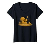 Femme Pyramide rétro Sphinx Design Pyramides du désert égyptien de Gizeh T-Shirt avec Col en V