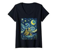 Femme Pyramides de Gizeh Nuit étoilée Histoire de l'art Cadeau T-Shirt avec Col en V