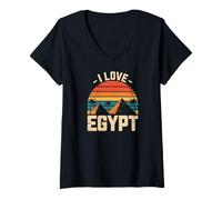 Femme Pyramides Vintage I Love Egypt Sunset T-Shirt avec Col en V
