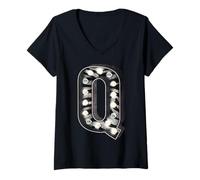 Femme Q Marquee Lettre Lumineuse Imprimé zèbre T-Shirt avec Col en V