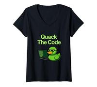 Femme Quack The Code Coder Programmation Informatique T-Shirt avec Col en V